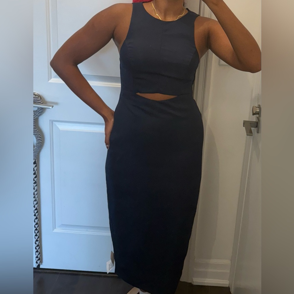 ASOS Navy Midi Dress with Cutout Detail